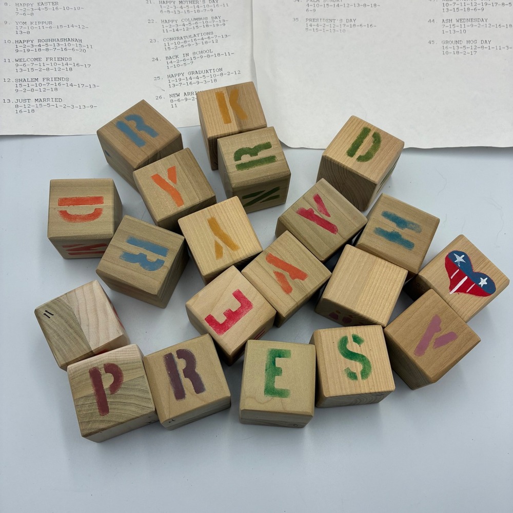 Vintage Celebration Blocks Wooden Letter Set 20 Piece Holiday Event Spell Out